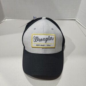 Wrangler Hat Cap Snap Back Mens One Size Black Gray Mesh Trucker Patch Logo